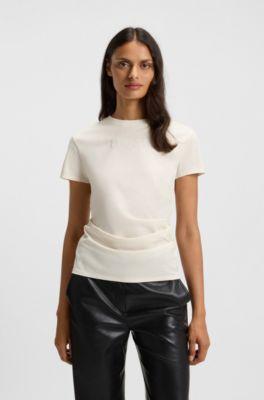 boss tonal-artwork slim-fit t-shirt in mercerised cotton - white women's t-shirts