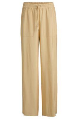 boss wide-leg drawcord trousers in soft twill - light beige women's formal pants