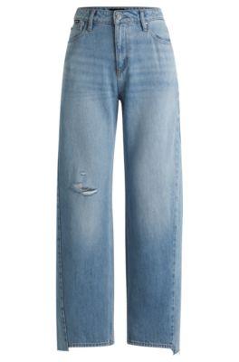 boss wide-leg jeans in blue denim with stepped hem - dark blue women's pants