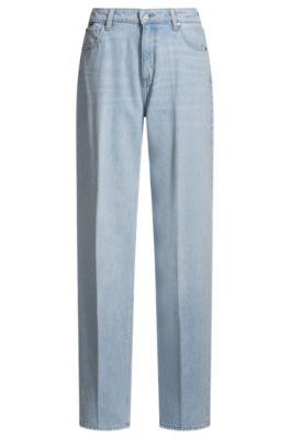 boss wide-leg jeans in blue rigid denim - light blue women's pants