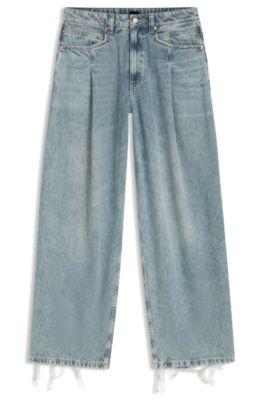 boss wide-leg jeans with front pleats - blue women's pants