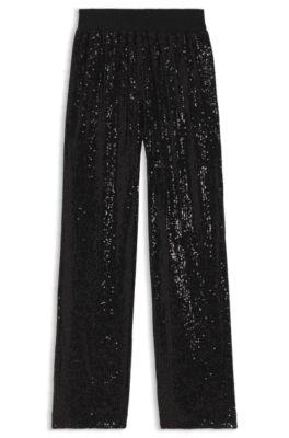 boss wide-leg trousers with sequin embellishments - black women's pants