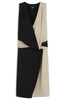 boss wrap-front dress with colour-blocking - black women's business dresses