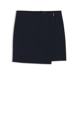 boss wrap-front mini skirt in crepe - dark blue women's mini skirts