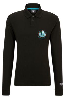 boss x nfl long-sleeved polo shirt with collaborative branding- dolphins men's polo shirts
