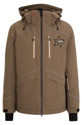 boss x perfect moment hooded down ski jacket with special branding- light beige men's casual jackets