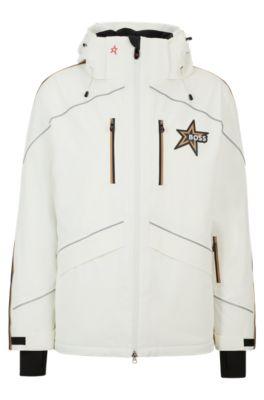 boss x perfect moment hooded down ski jacket with special branding- white men's casual jackets
