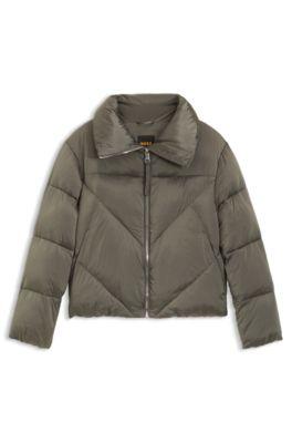 boss zippered puffer jacket in lustrous fabric - light green women's casual jackets