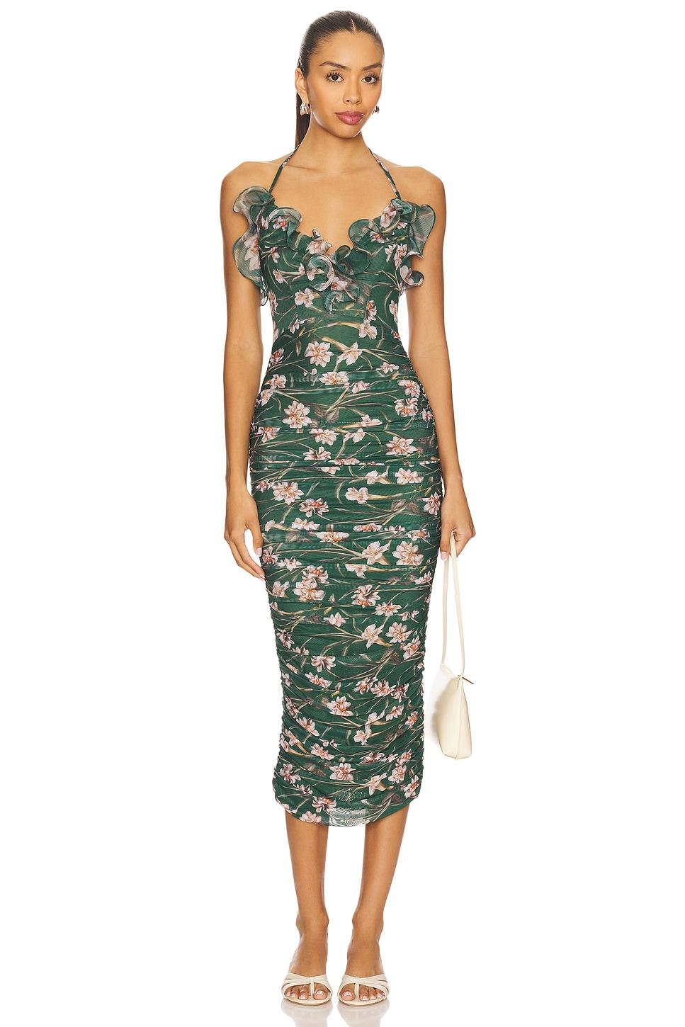 botanic retro flutter midi dress