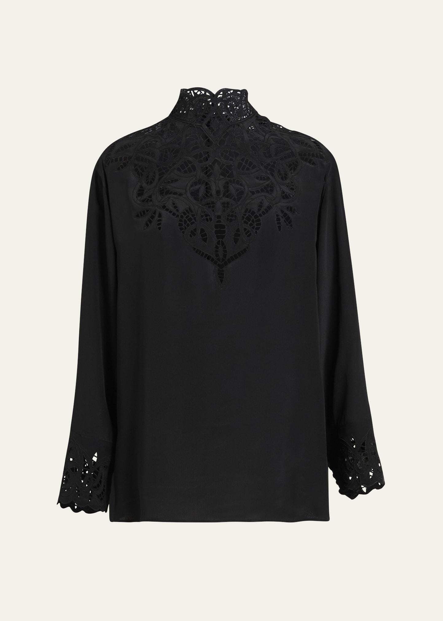 botanical guipure high neck blouse