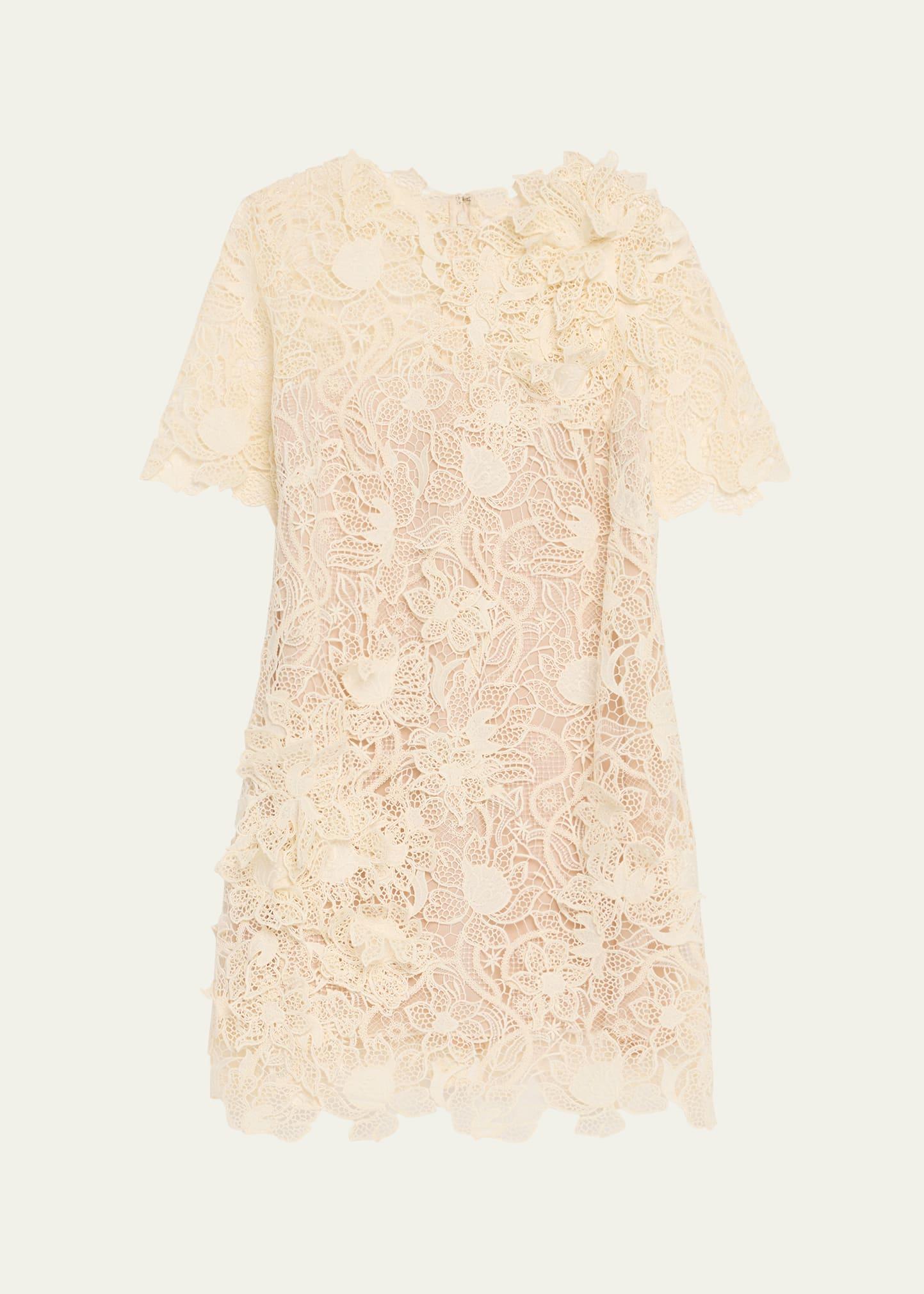 botanical guipure short-sleeve mini dress