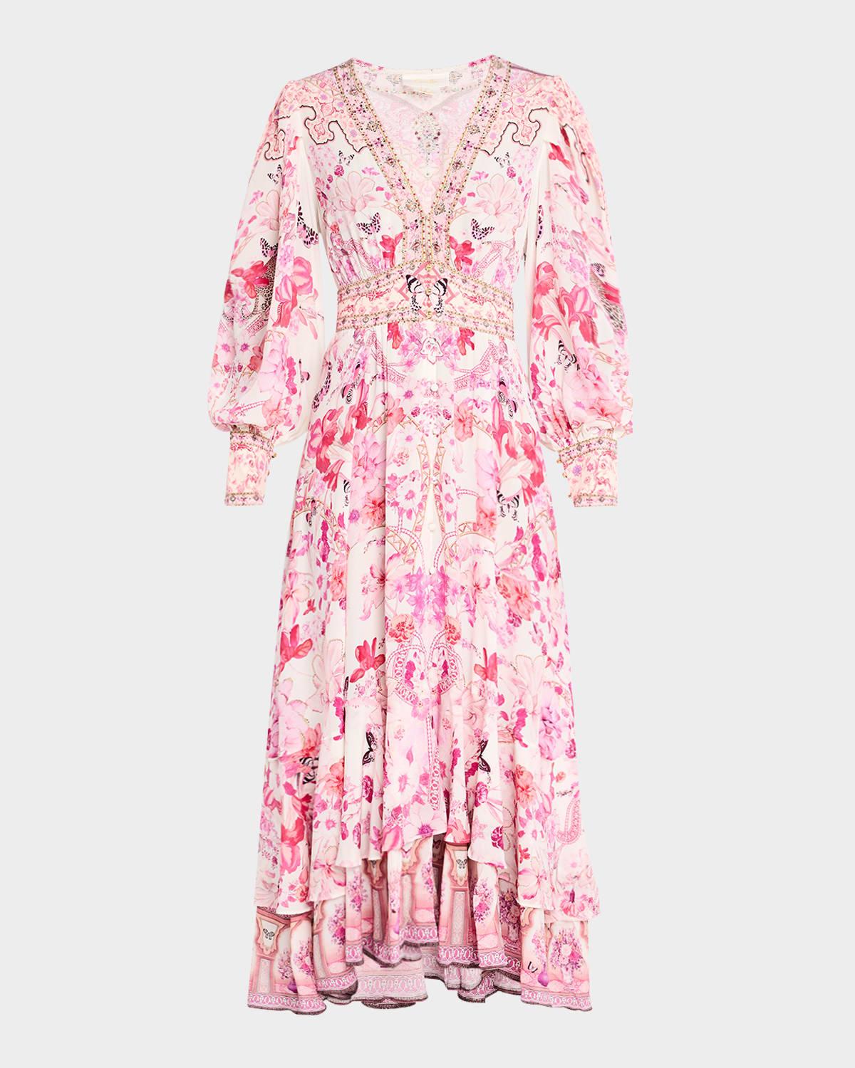 botanical novella button-front maxi dress