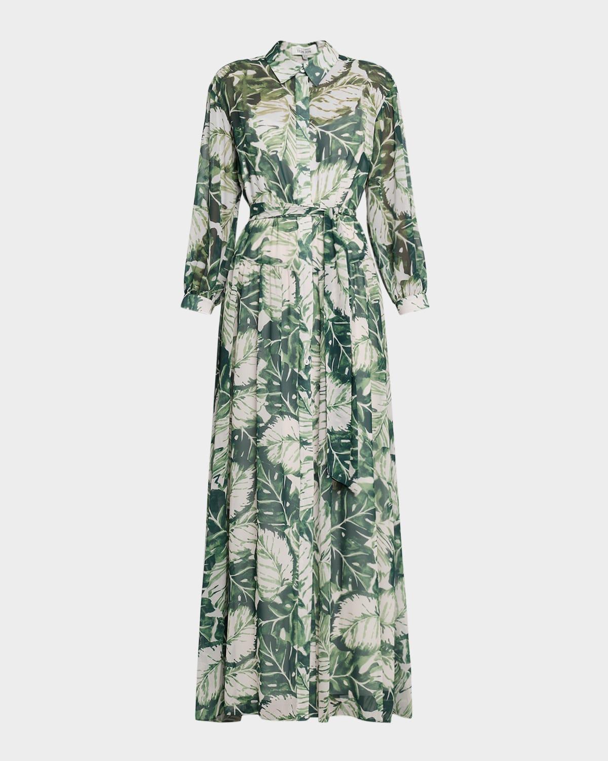 botanical-print chiffon shirt gown