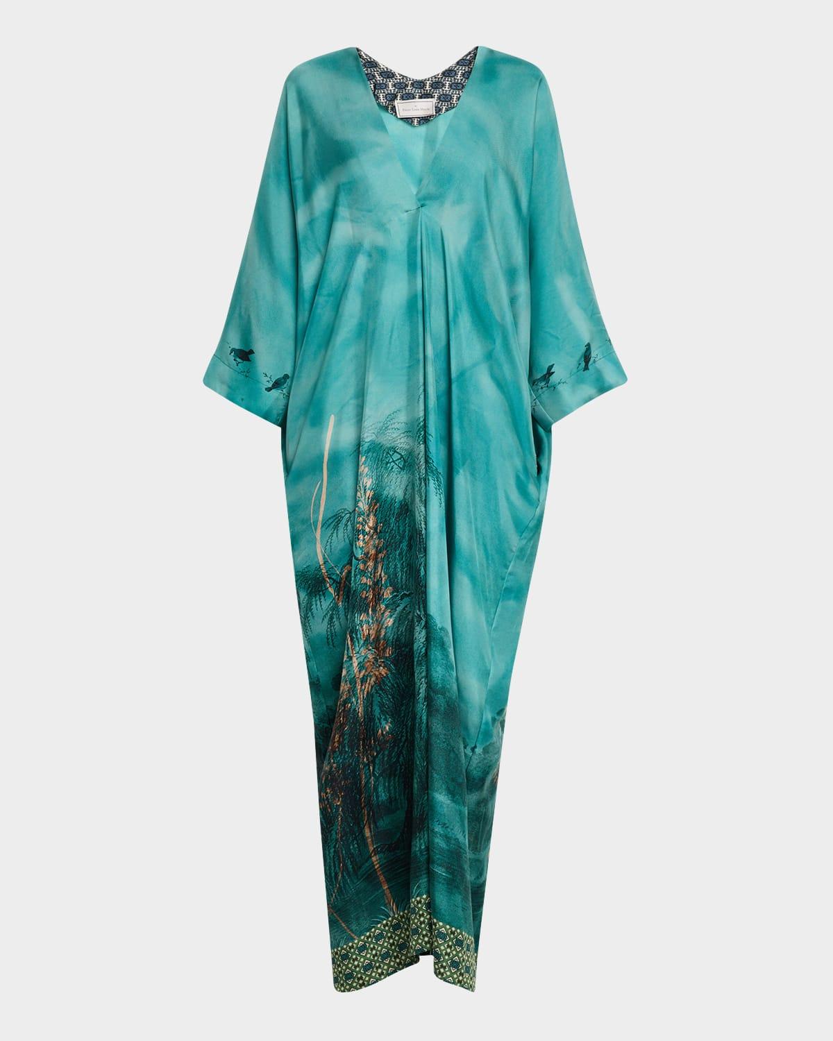botanical-print silk maxi dress