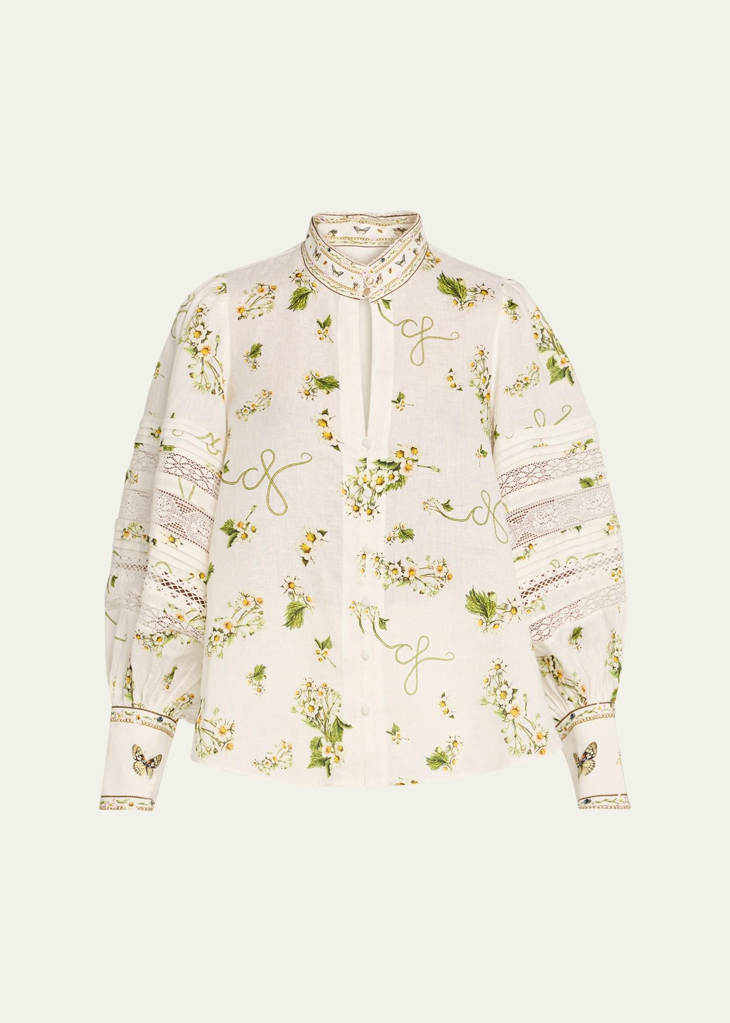 botanical utopia buttoned collar blouse