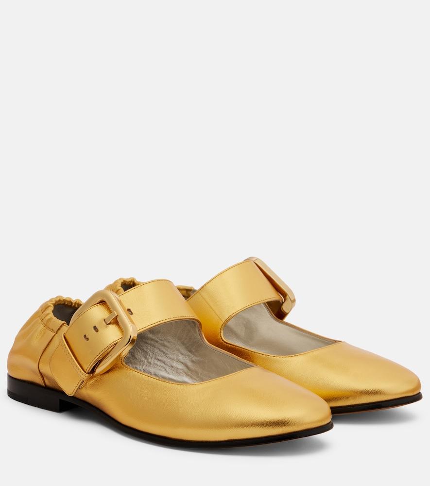 bottega veneta amy metallic leather mary jane flats