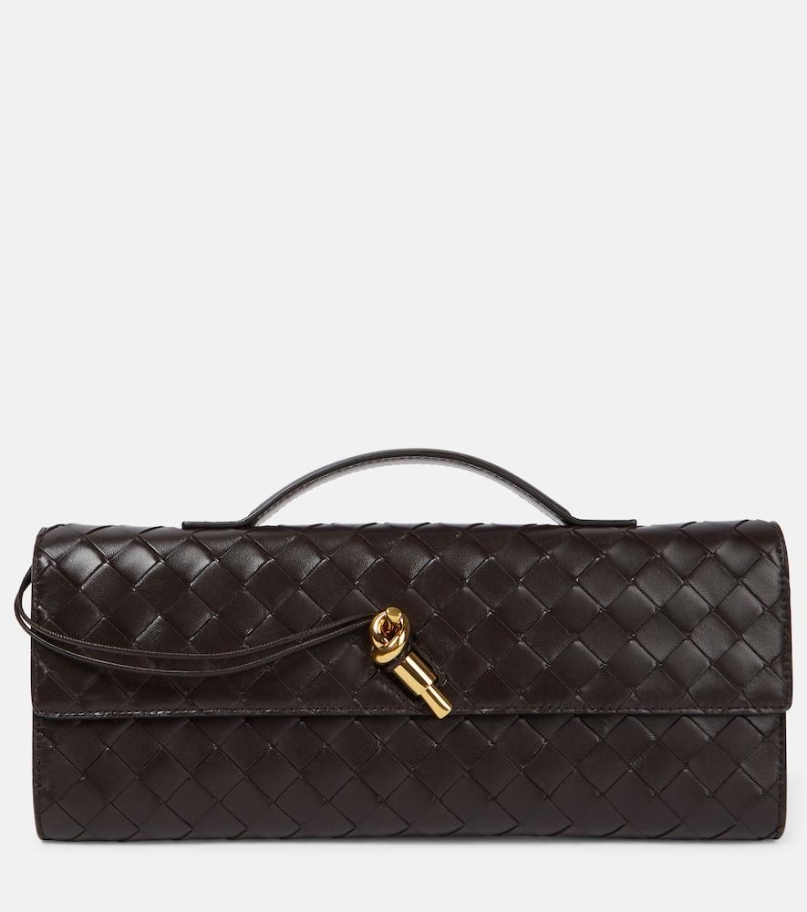 bottega veneta andiamo intrecciato leather clutch