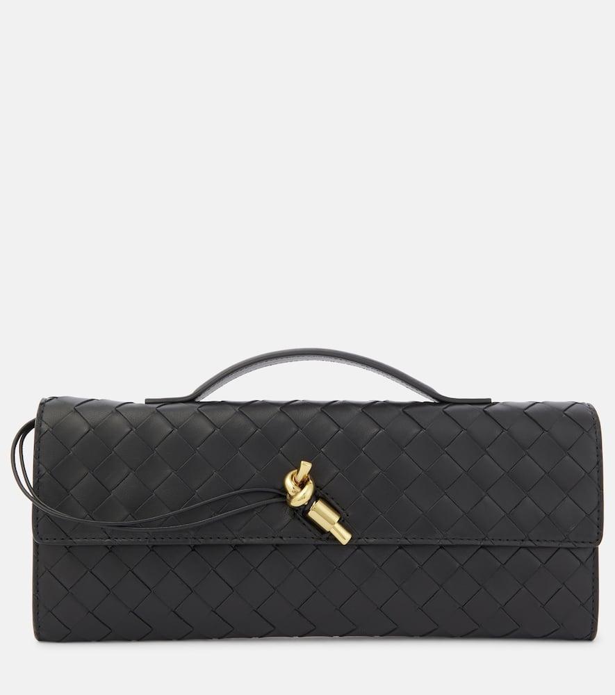 bottega veneta andiamo intrecciato leather clutch