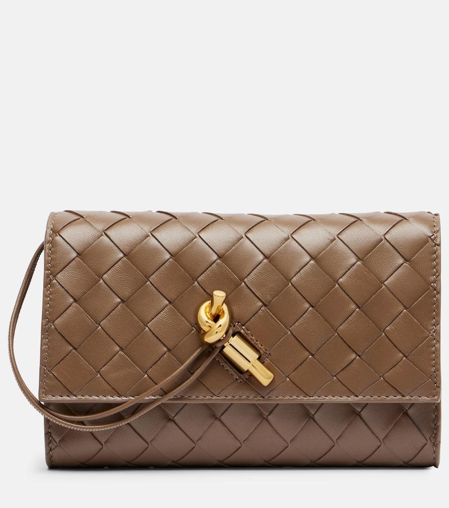 bottega veneta andiamo intrecciato leather clutch
