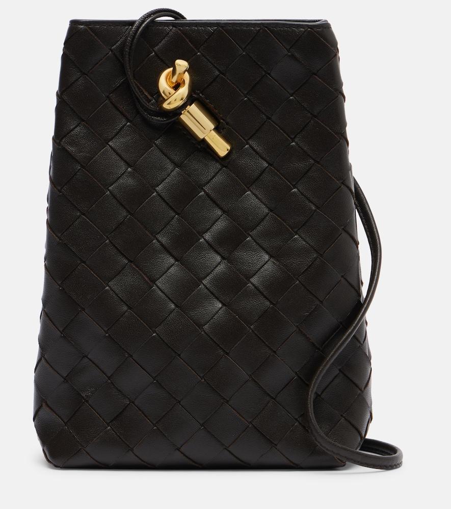 bottega veneta andiamo intrecciato leather phone pouch