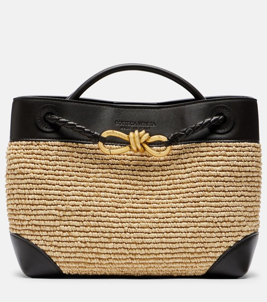 bottega veneta andiamo small leather and raffia top