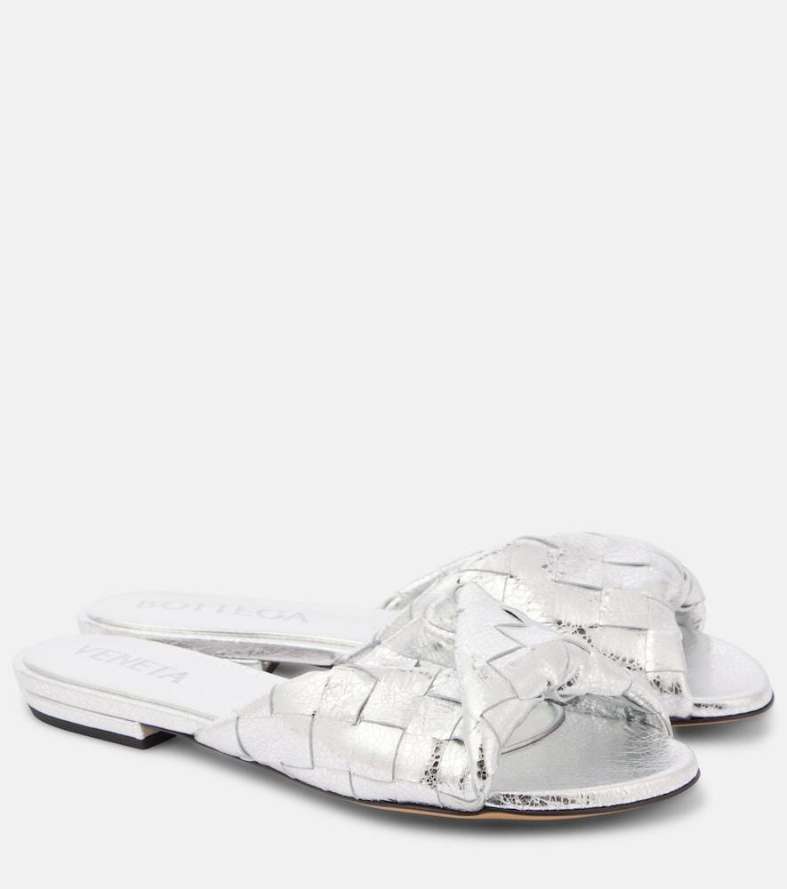 bottega veneta blink intrecciato metallic leather mules