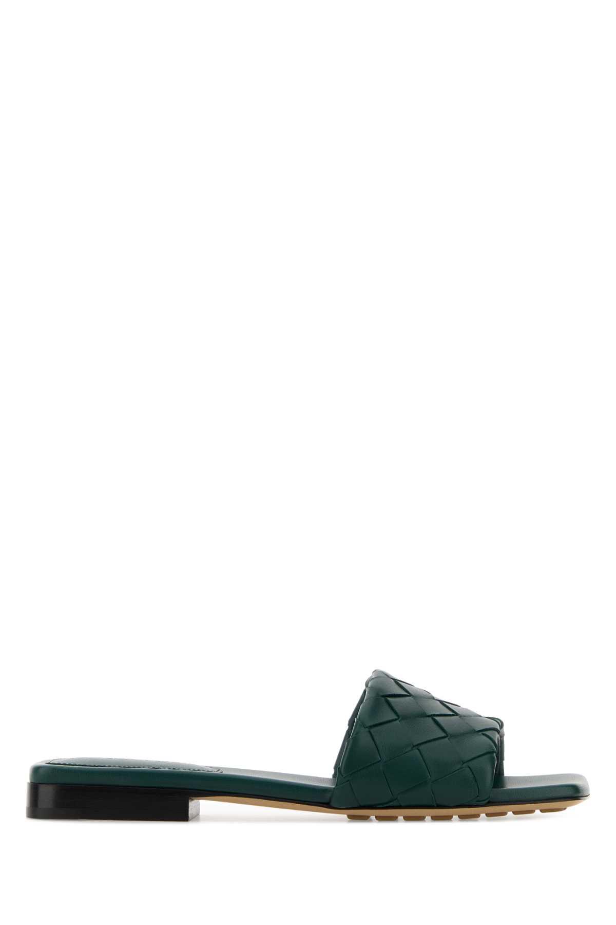 bottega veneta bottle green leather parco slippers