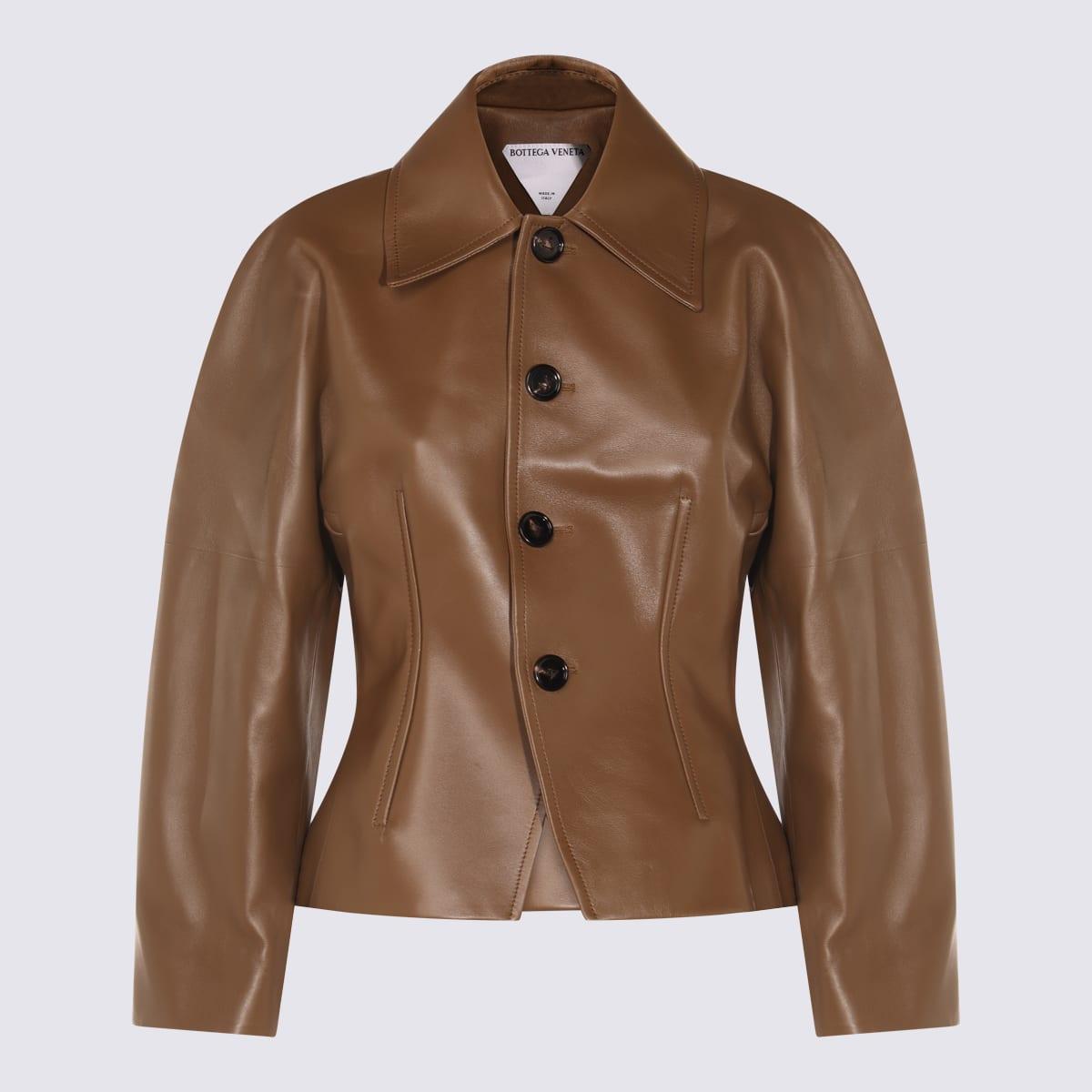 bottega veneta brown leather casual jacket