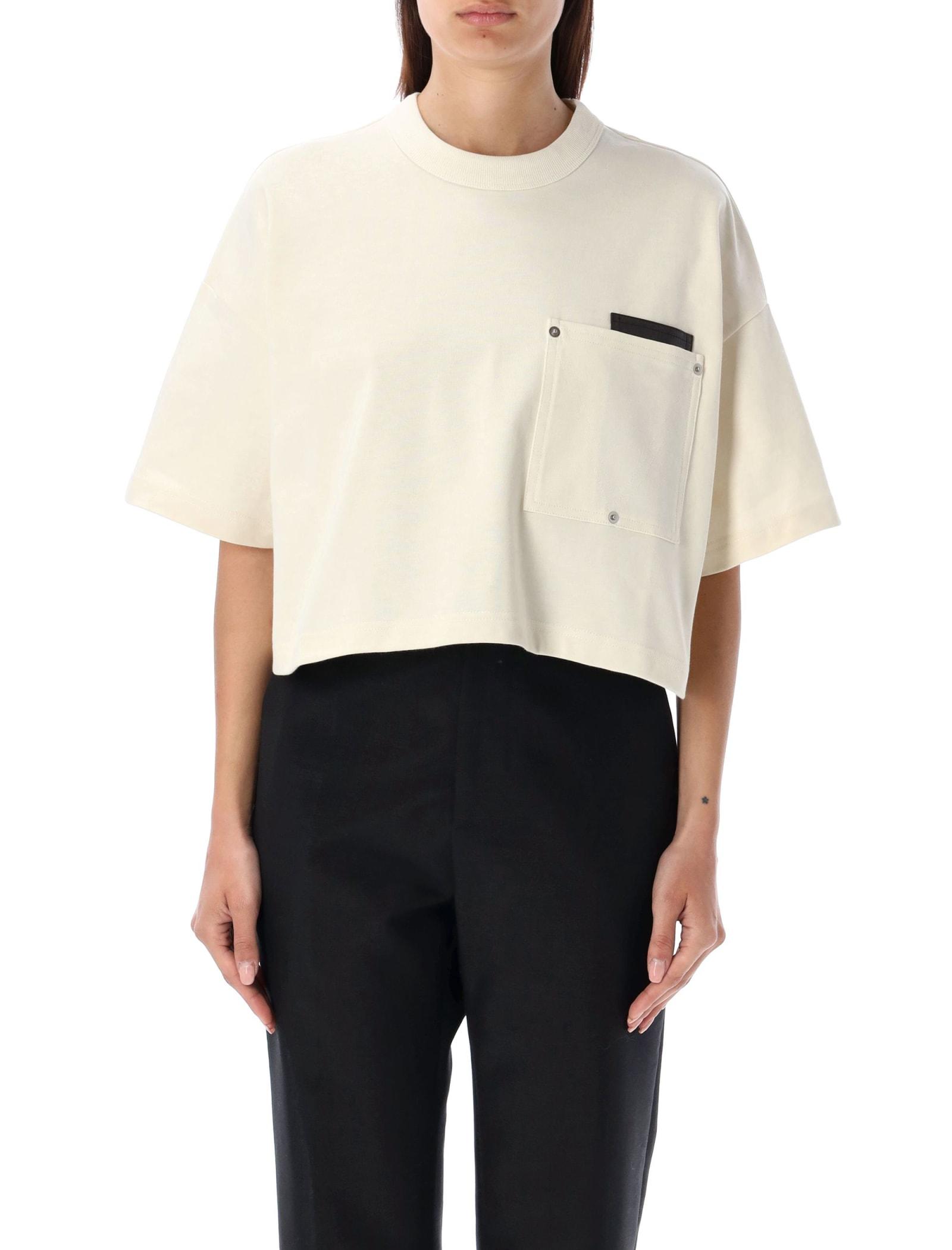 bottega veneta cropped t-shirt with leather detail