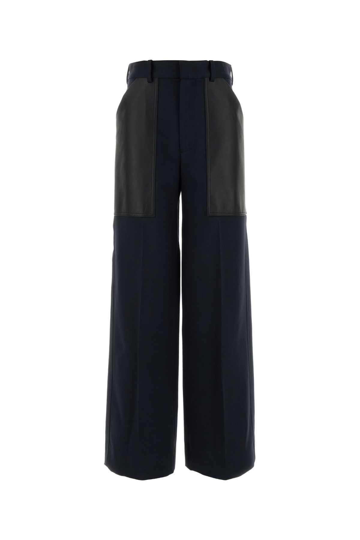 bottega veneta dark blue wool and cotton palazzo pant