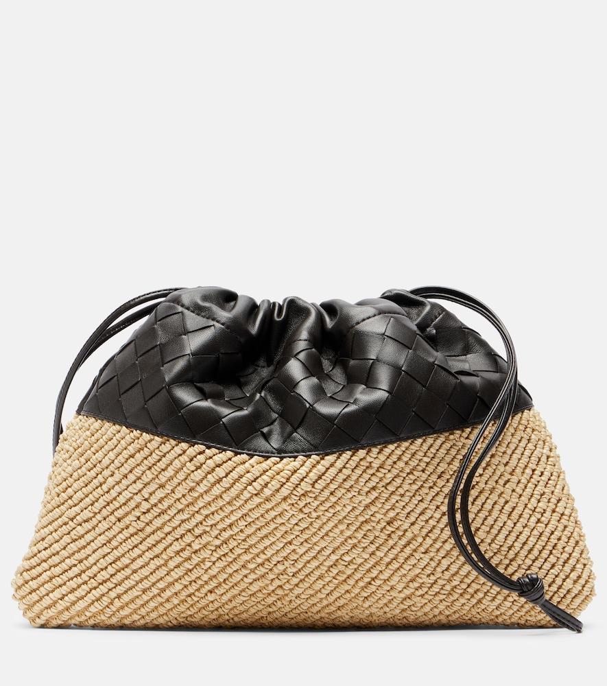 bottega veneta dustbag small raffia and leather pouch