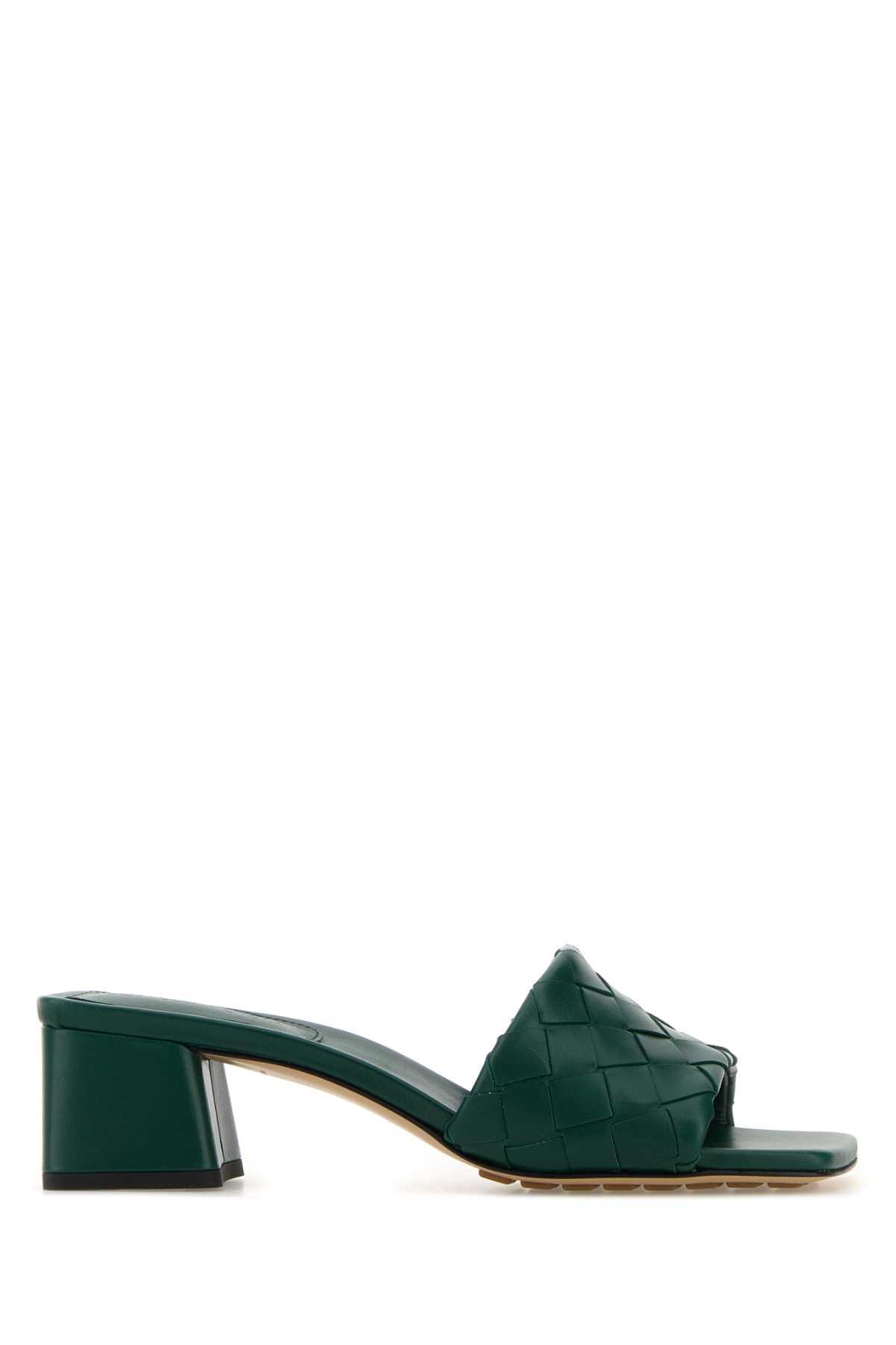 bottega veneta emerald green leather parco mules