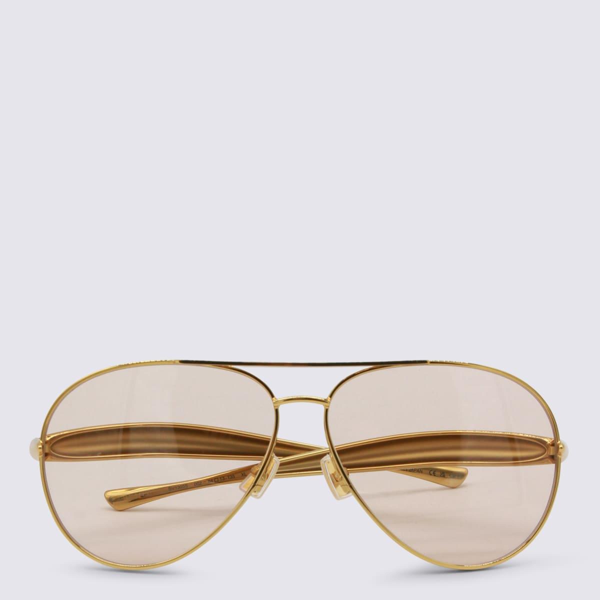 bottega veneta gold and brown metal sunglass