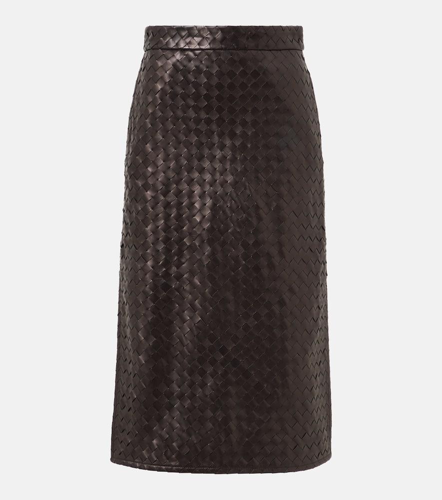 bottega veneta intrecciato leather midi skirt