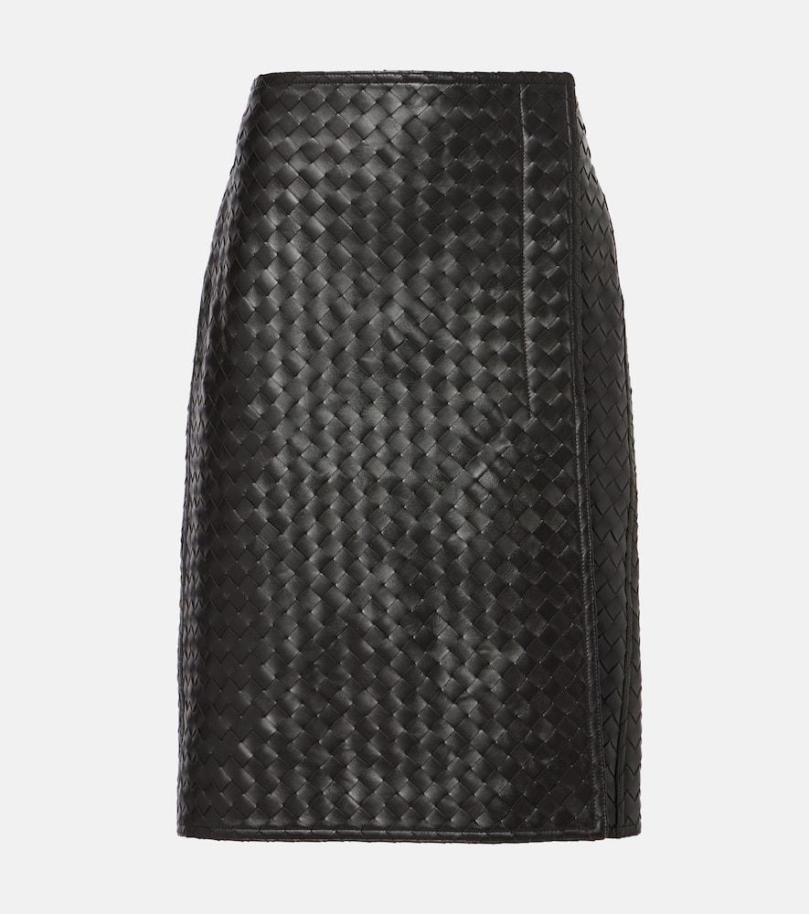 bottega veneta intrecciato leather midi skirt