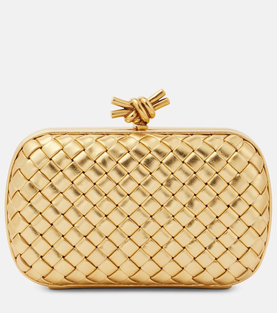 bottega veneta knot intreccio metallic leather clutch