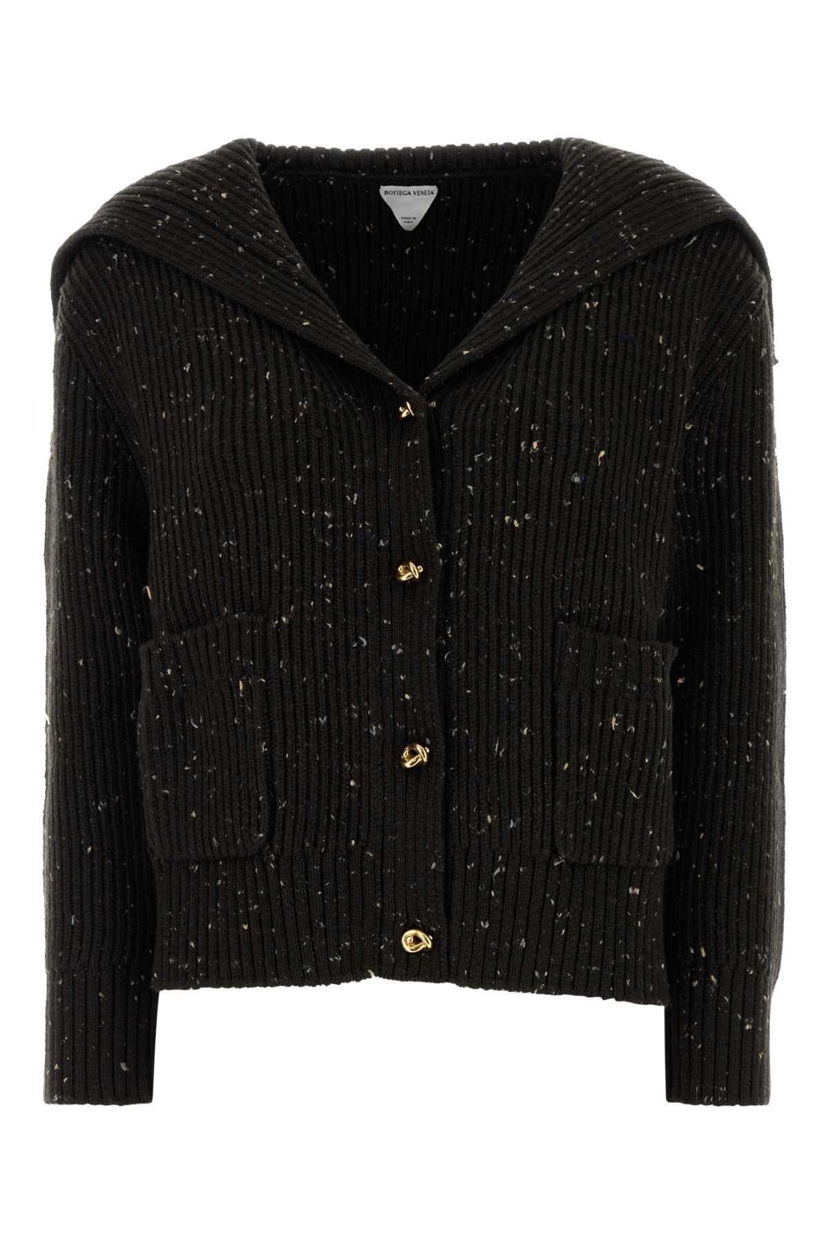 bottega veneta melange dark brown wool blend cardigan