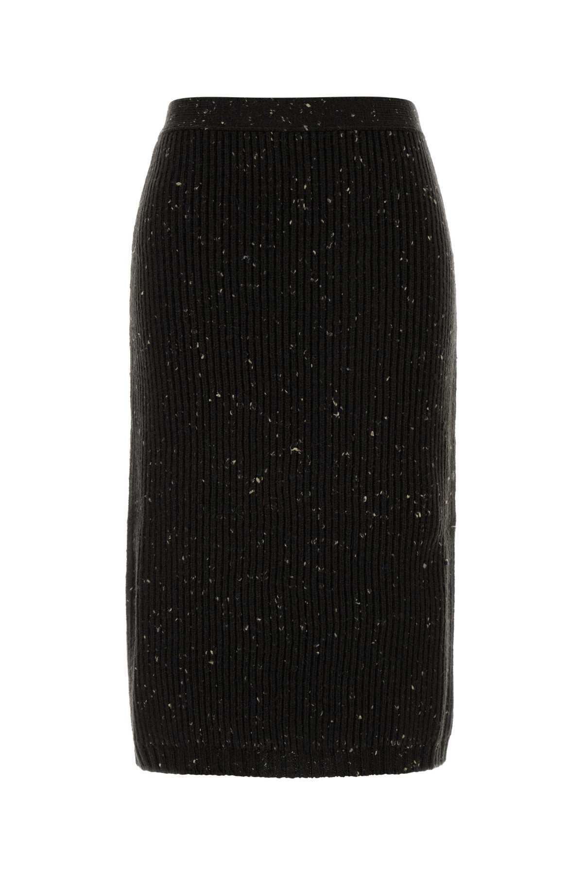 bottega veneta melange dark brown wool blend skirt
