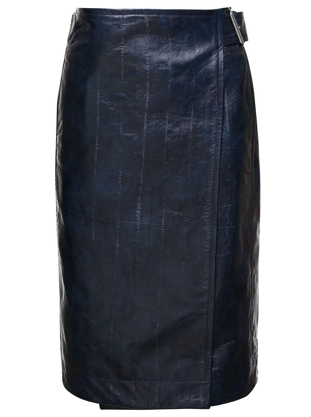 bottega veneta midi belted wrap skirt in leather