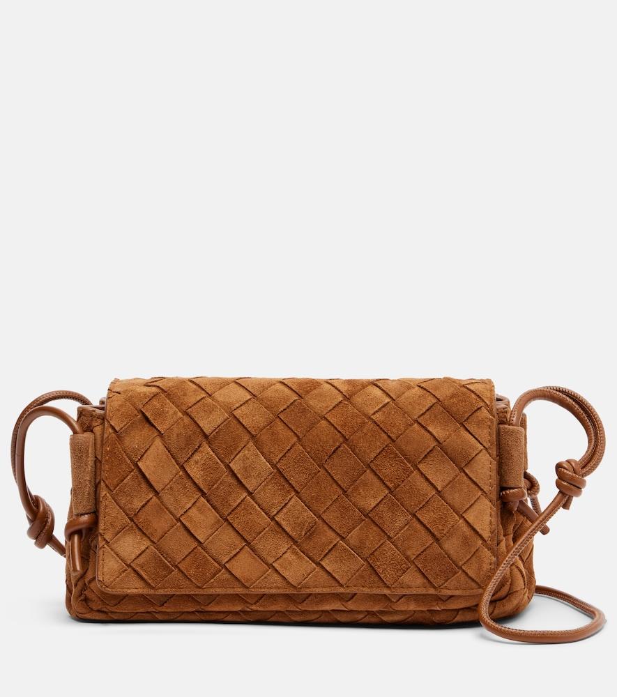 bottega veneta notturno intrecciato small suede crossbody bag