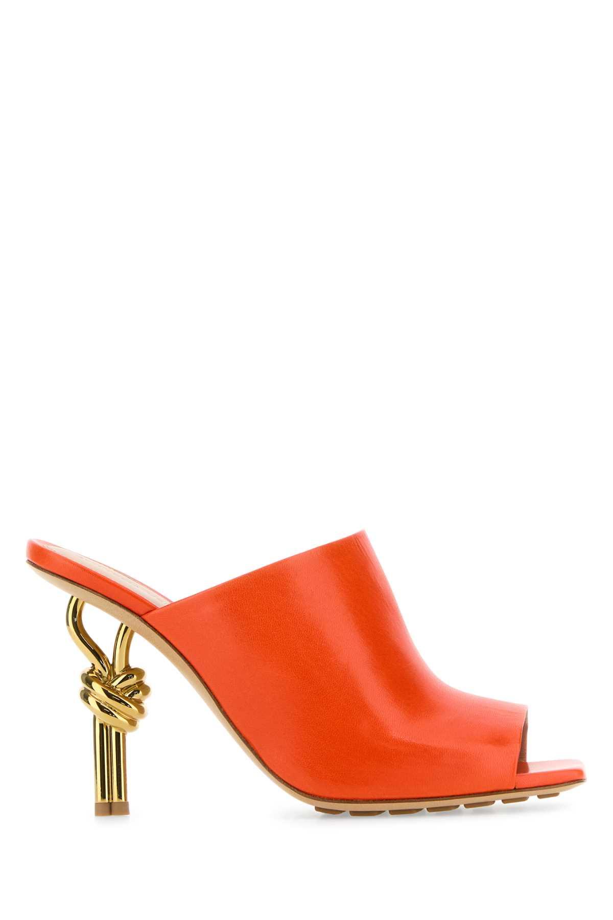 bottega veneta orange nappa leather knot mules