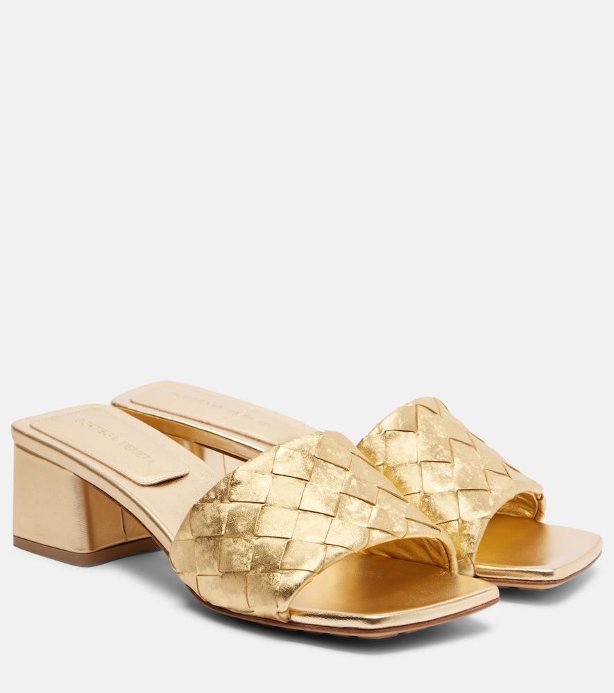 bottega veneta parco intrecciato metallic leather mules