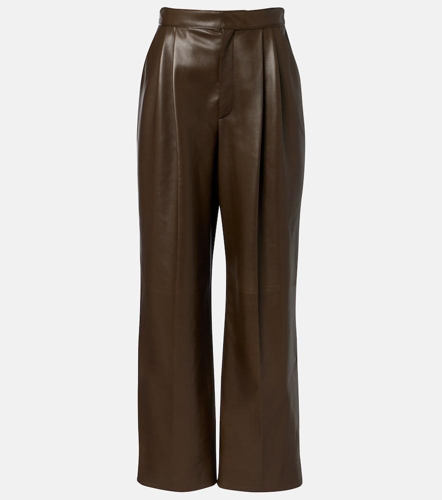 bottega veneta pleated leather straight pants