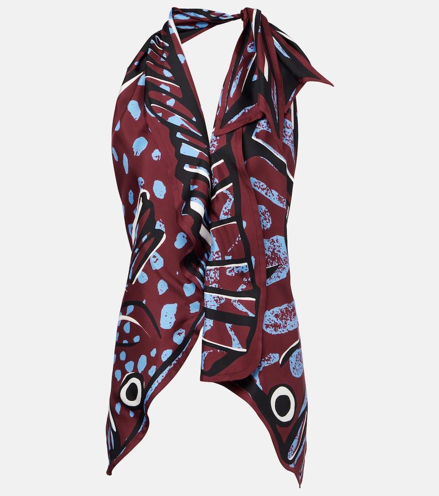 bottega veneta printed halterneck silk twill top