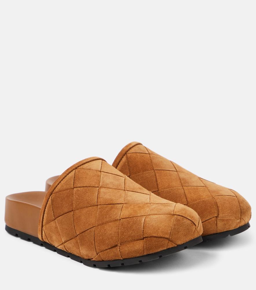 bottega veneta reggie intrecciato suede mules