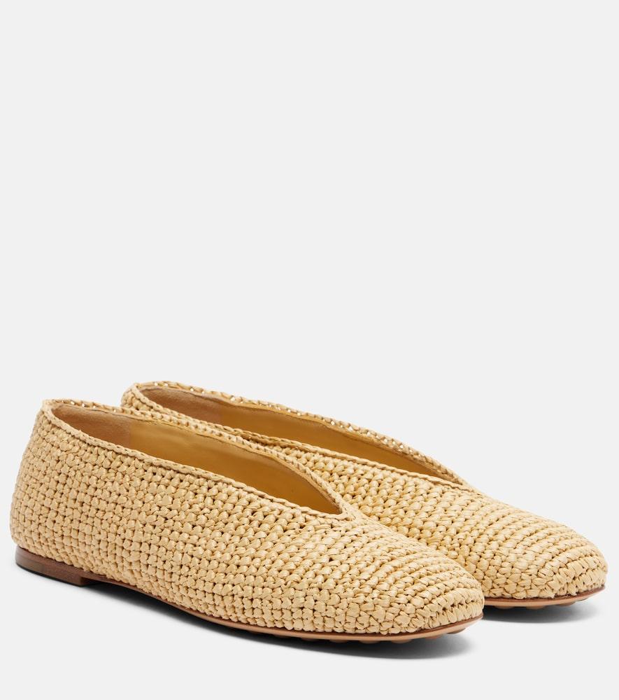 bottega veneta rosa raffia ballet flats