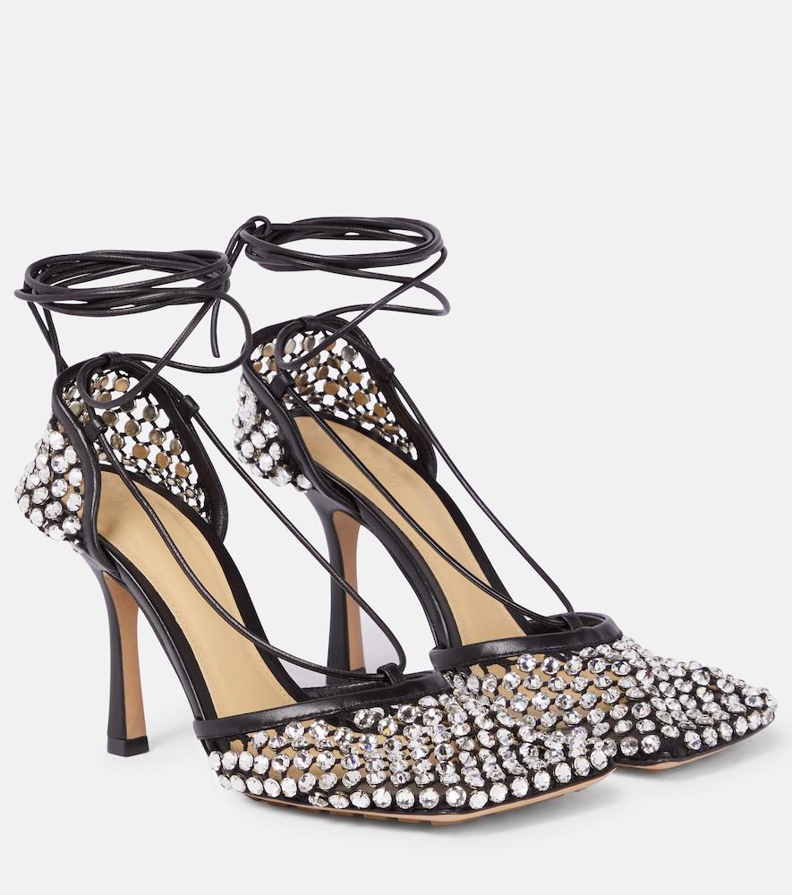 bottega veneta sparkle stretch embellished mesh pumps