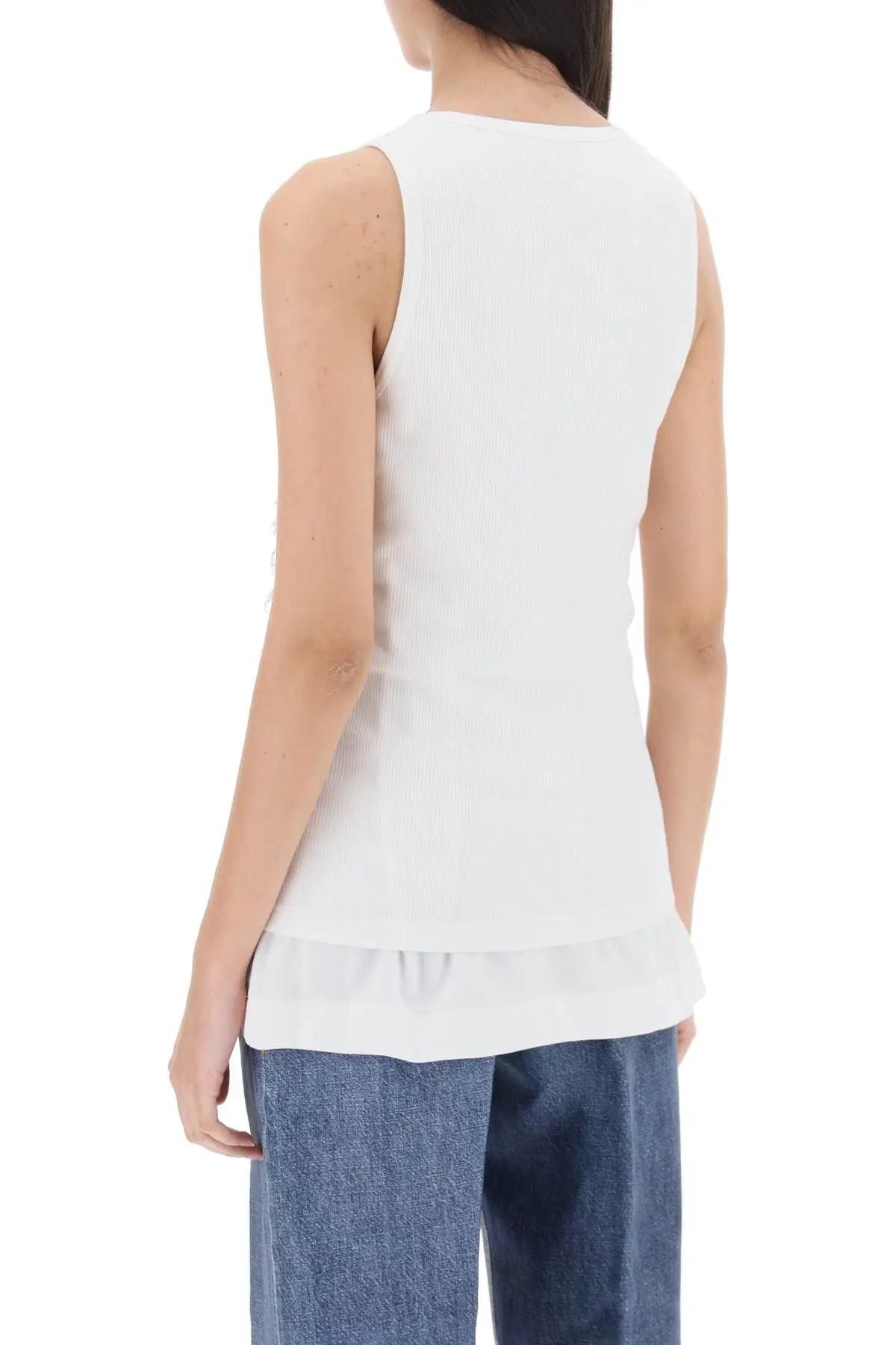 bottega veneta white ribbed tank top with embroidered crystal embellishment