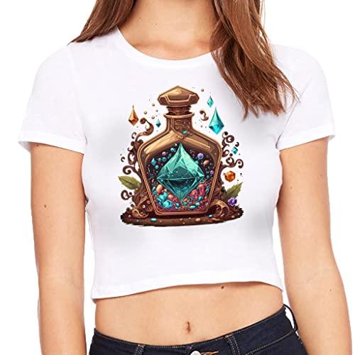 bottle of elixir graphic women's cropped t-shirt - print crop top - art cropped tee - white, xs/s