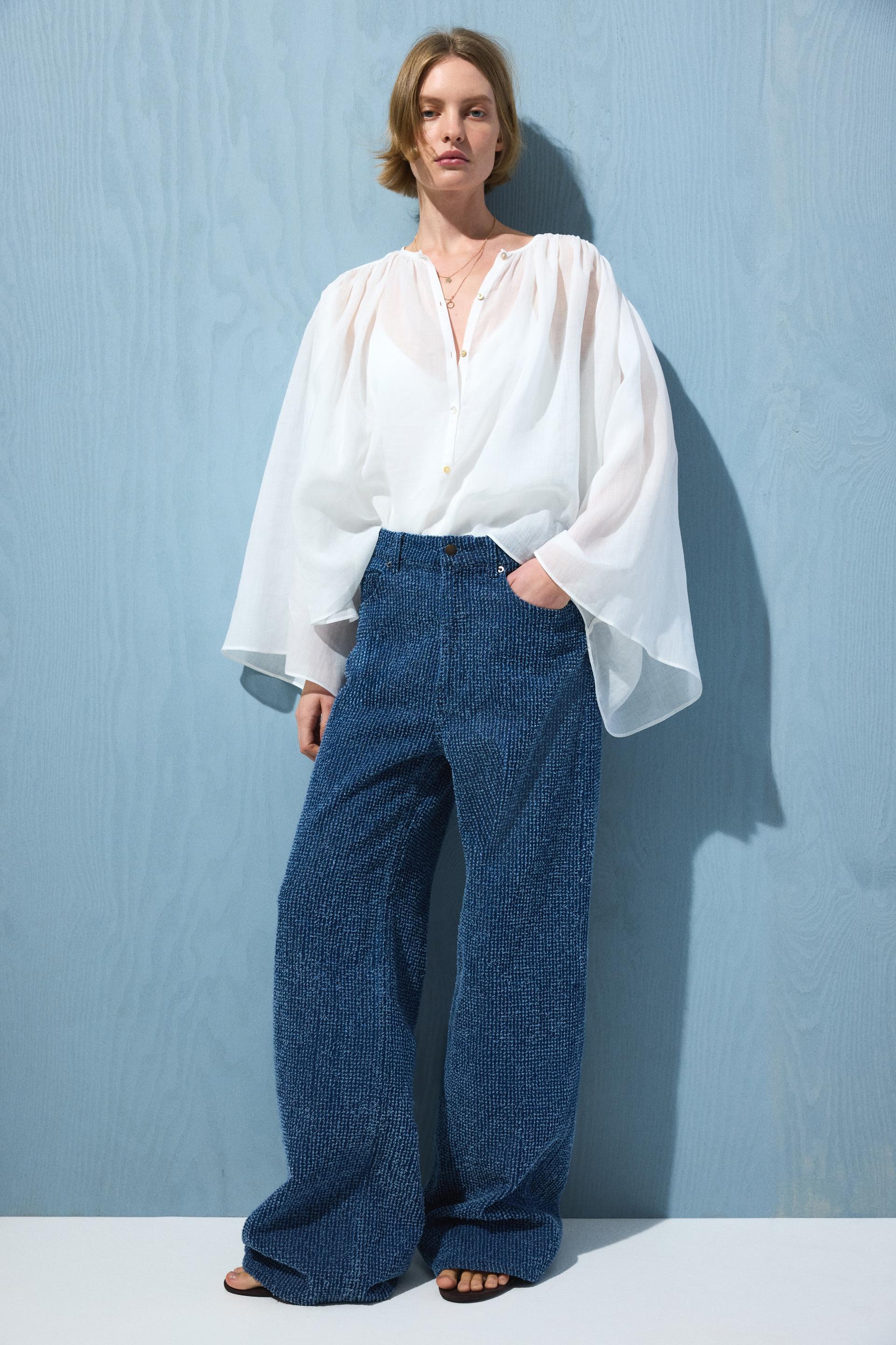 bouclé bootcut high waist jeans
